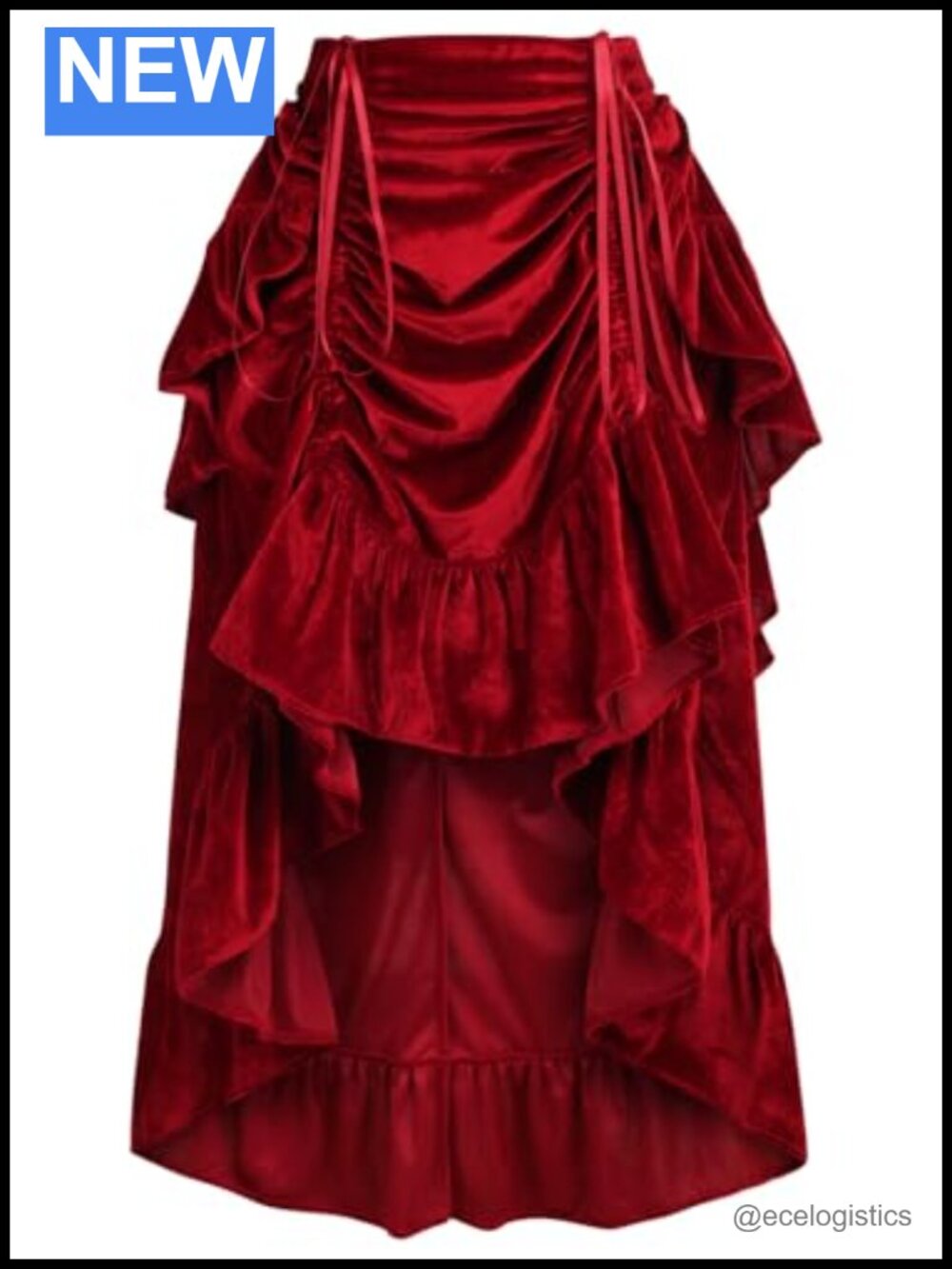 Women's Velvet High Low Bustle Skirt Adjustable Elastic Back